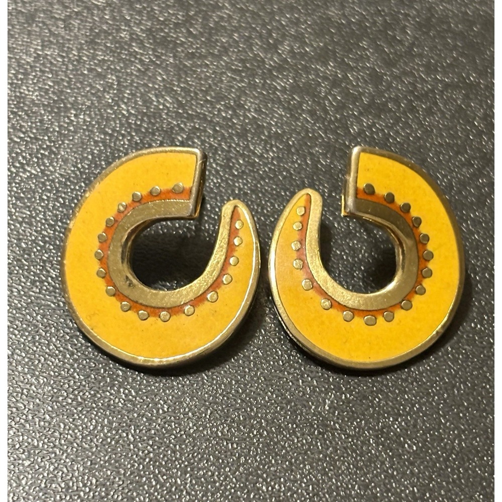 Laurel Burch Yellow Abstract "Hitoshi" Enamel Geometric Earrings